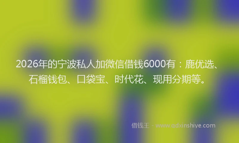 2026年的宁波私人加微信借钱6000有：鹿优选、石榴钱包、口袋宝、时代花、现用分期等。