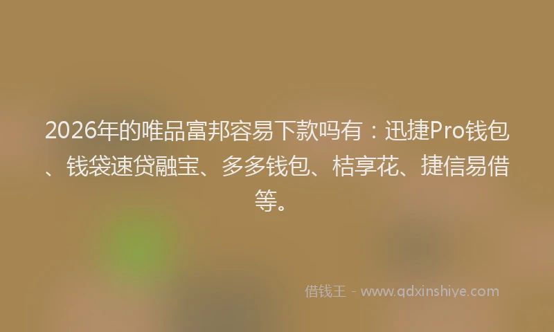 2026年的唯品富邦容易下款吗有：迅捷Pro钱包、钱袋速贷融宝、多多钱包、桔享花、捷信易借等。