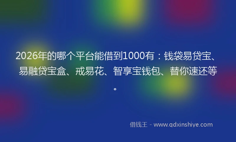 2026年的哪个平台能借到1000有：钱袋易贷宝、易融贷宝盒、戒易花、智享宝钱包、替你速还等。