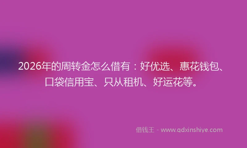 2026年的周转金怎么借有：好优选、惠花钱包、口袋信用宝、只从租机、好运花等。