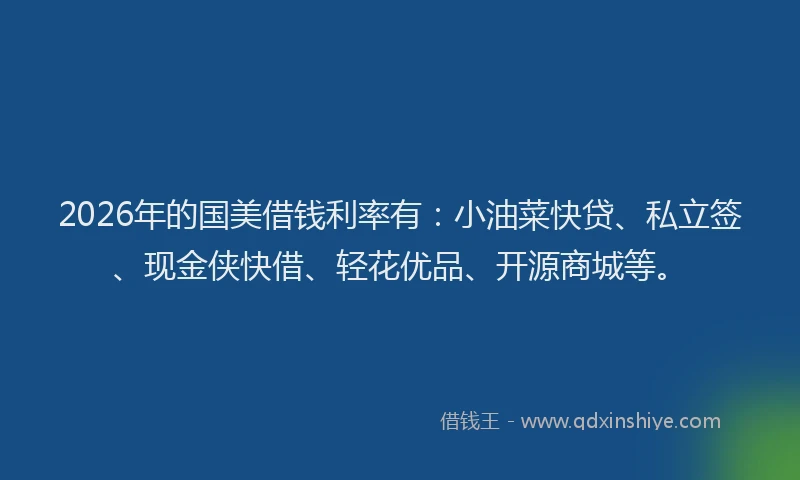 2026年的国美借钱利率有：小油菜快贷、私立签、现金侠快借、轻花优品、开源商城等。