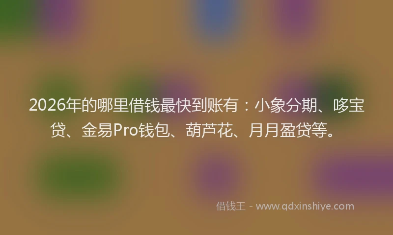 2026年的哪里借钱最快到账有：小象分期、哆宝贷、金易Pro钱包、葫芦花、月月盈贷等。