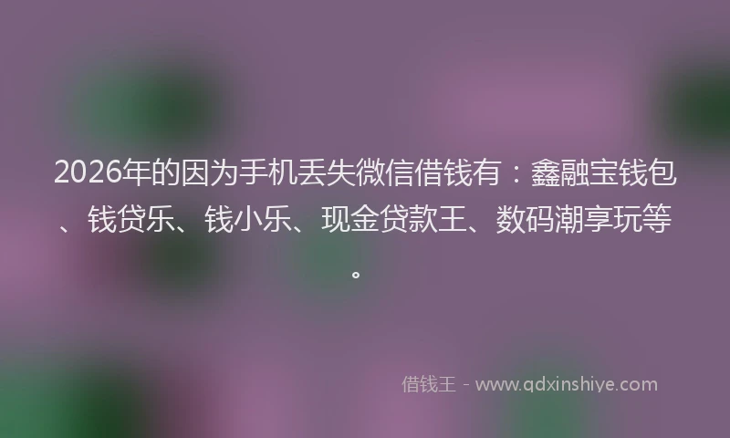 2026年的因为手机丢失微信借钱有：鑫融宝钱包、钱贷乐、钱小乐、现金贷款王、数码潮享玩等。
