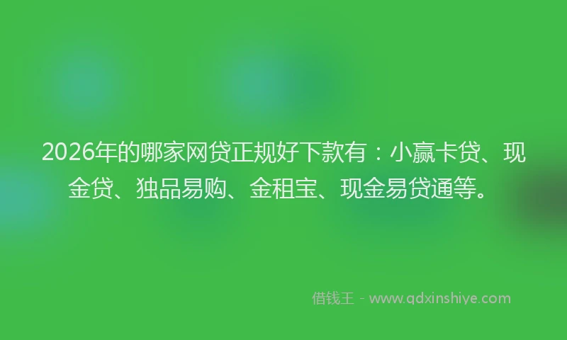 2026年的哪家网贷正规好下款有：小赢卡贷、现金贷、独品易购、金租宝、现金易贷通等。