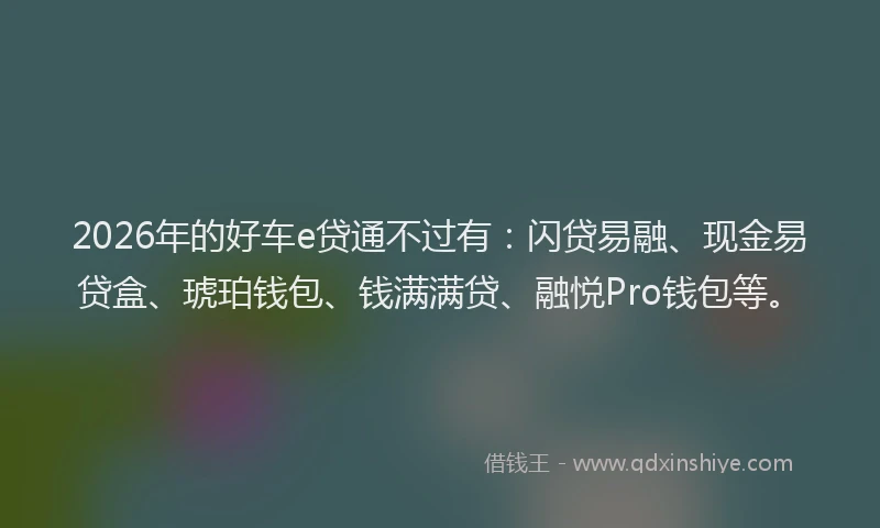 2026年的好车e贷通不过有：闪贷易融、现金易贷盒、琥珀钱包、钱满满贷、融悦Pro钱包等。