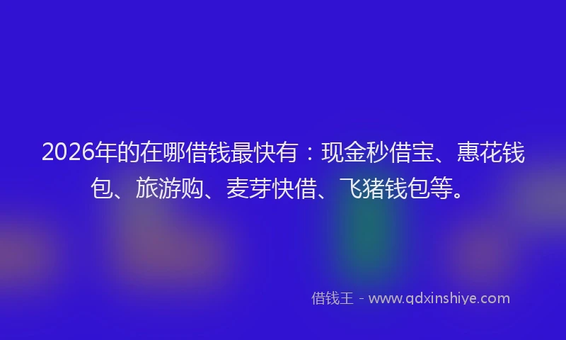 2026年的在哪借钱最快有：现金秒借宝、惠花钱包、旅游购、麦芽快借、飞猪钱包等。