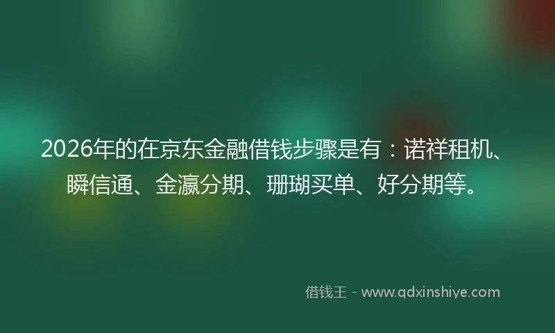 2026年的在京东金融借钱步骤是有：诺祥租机、瞬信通、金瀛分期、珊瑚买单、好分期等。