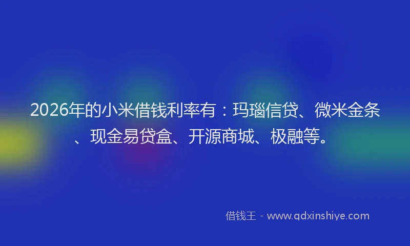 2026年的小米借钱利率有：玛瑙信贷、微米金条、现金易贷盒、开源商城、极融等。