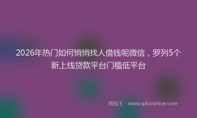 2026年热门如何悄悄找人借钱呢微信,罗列5个新上线贷款平台门槛低平台
