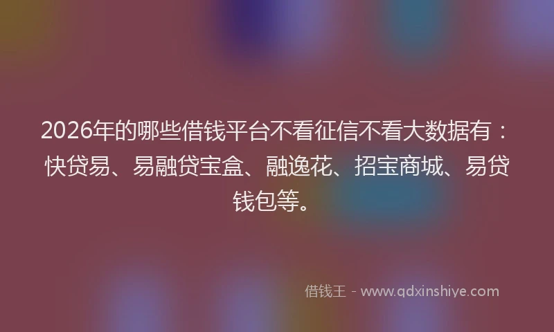 2026年的哪些借钱平台不看征信不看大数据有：快贷易、易融贷宝盒、融逸花、招宝商城、易贷钱包等。