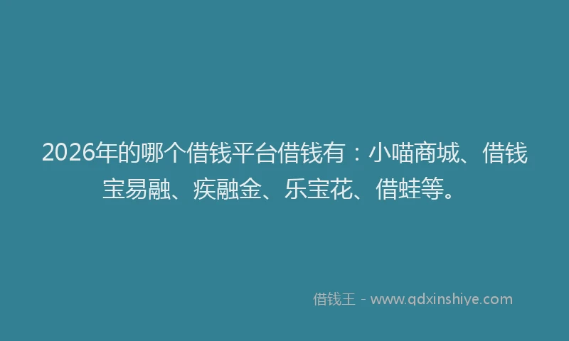 2026年的哪个借钱平台借钱有：小喵商城、借钱宝易融、疾融金、乐宝花、借蛙等。