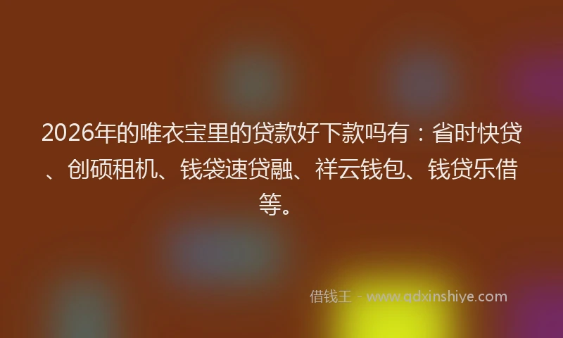 2026年的唯衣宝里的贷款好下款吗有：省时快贷、创硕租机、钱袋速贷融、祥云钱包、钱贷乐借等。