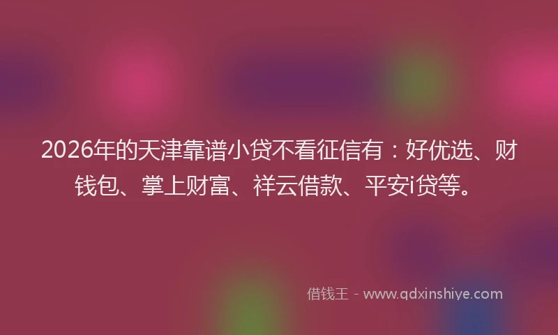 2026年的天津靠谱小贷不看征信有：好优选、财钱包、掌上财富、祥云借款、平安i贷等。