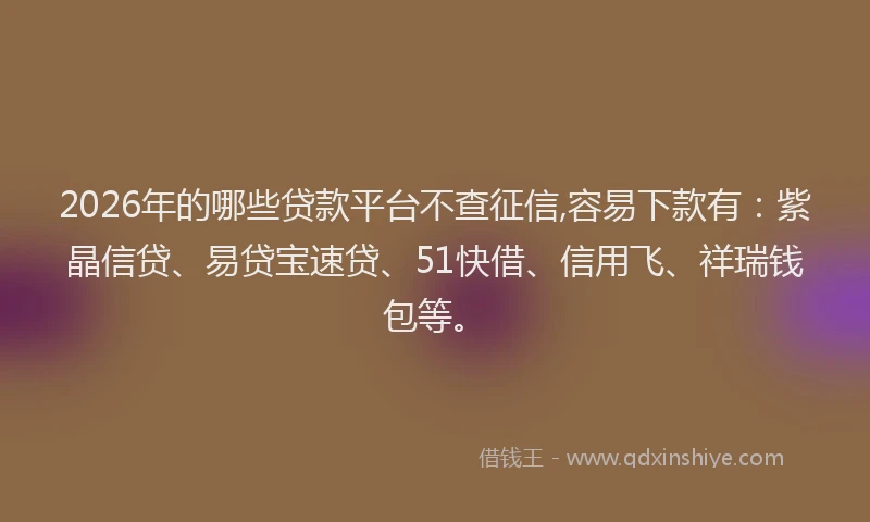 2026年的哪些贷款平台不查征信,容易下款有：紫晶信贷、易贷宝速贷、51快借、信用飞、祥瑞钱包等。