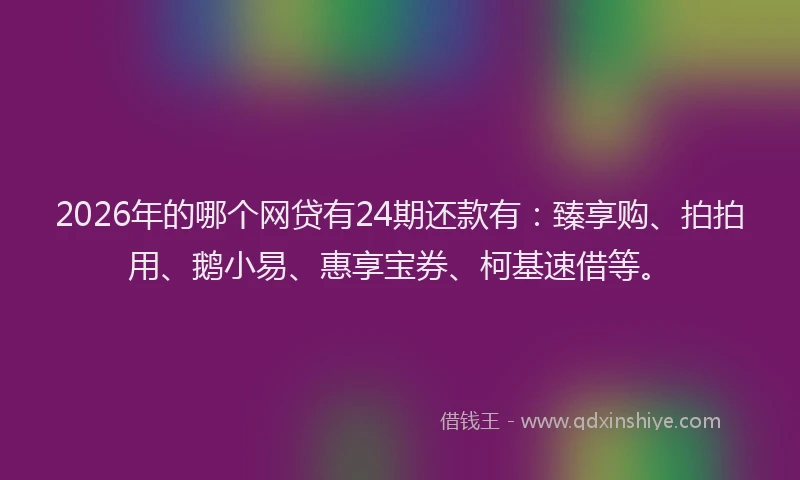2026年的哪个网贷有24期还款有：臻享购、拍拍用、鹅小易、惠享宝券、柯基速借等。
