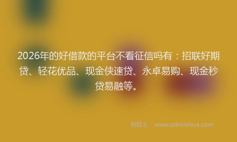 2026年的好借款的平台不看征信吗有：招联好期贷、轻花优品、现金侠速贷、永卓易购、现金秒贷易融等。