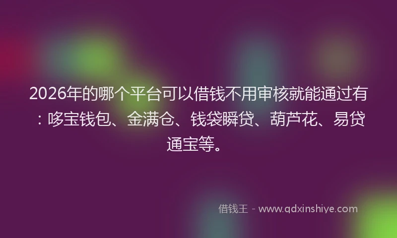 2026年的哪个平台可以借钱不用审核就能通过有：哆宝钱包、金满仓、钱袋瞬贷、葫芦花、易贷通宝等。