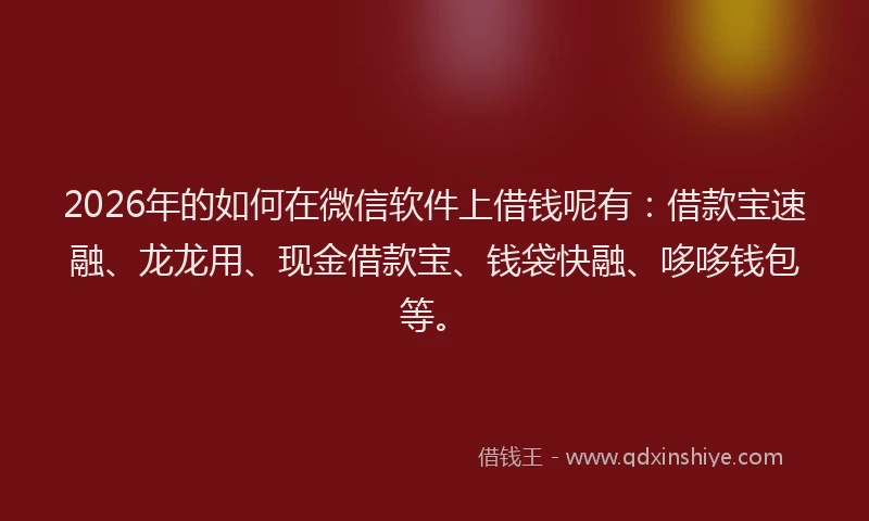 2026年的如何在微信软件上借钱呢有：借款宝速融、龙龙用、现金借款宝、钱袋快融、哆哆钱包等。