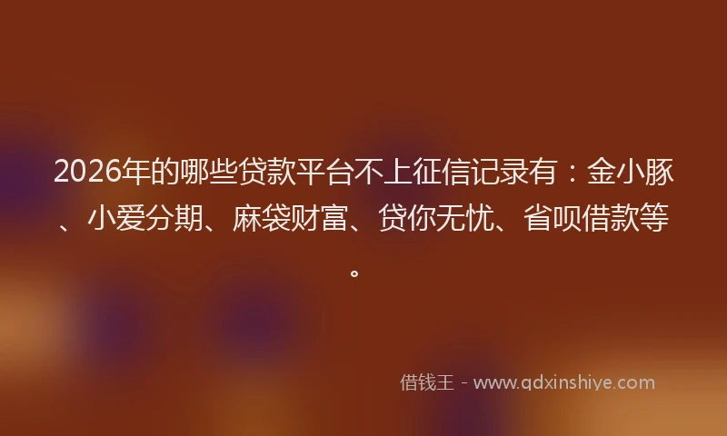 2026年的哪些贷款平台不上征信记录有：金小豚、小爱分期、麻袋财富、贷你无忧、省呗借款等。