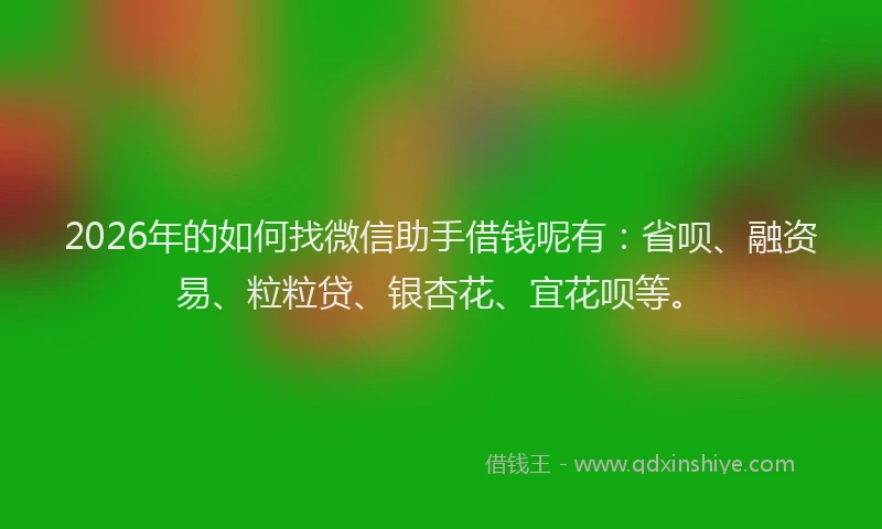 2026年的如何找微信助手借钱呢有：省呗、融资易、粒粒贷、银杏花、宜花呗等。