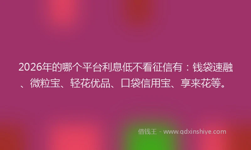 2026年的哪个平台利息低不看征信有：钱袋速融、微粒宝、轻花优品、口袋信用宝、享来花等。