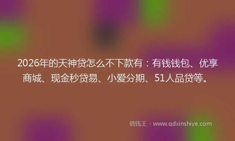 2026年的天神贷怎么不下款有：有钱钱包、优享商城、现金秒贷易、小爱分期、51人品贷等。