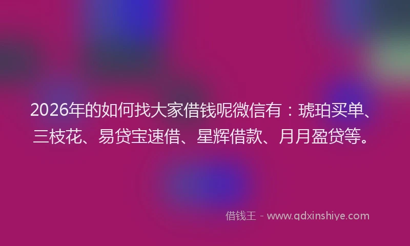2026年的如何找大家借钱呢微信有:琥珀买单、三枝花、易贷宝速借、星辉借款、月月盈贷等。