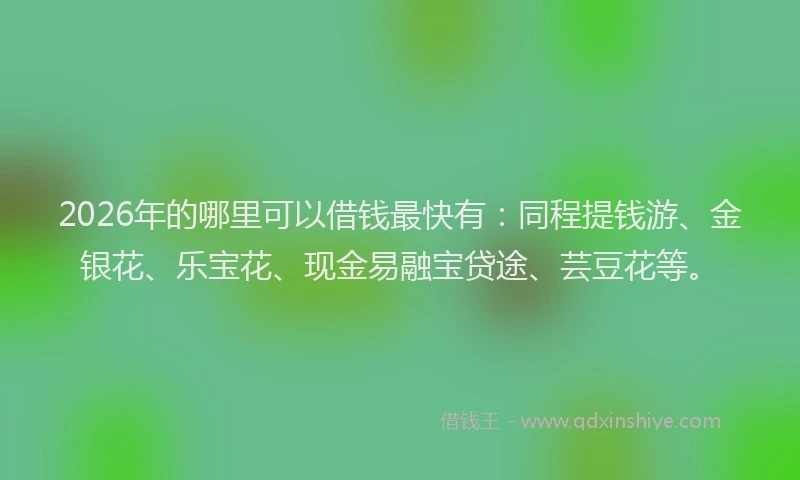 2026年的哪里可以借钱最快有：同程提钱游、金银花、乐宝花、现金易融宝贷途、芸豆花等。