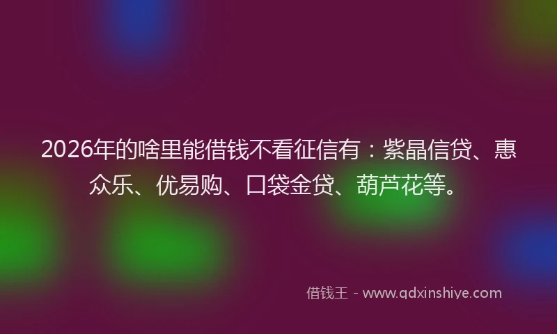 2026年的啥里能借钱不看征信有：紫晶信贷、惠众乐、优易购、口袋金贷、葫芦花等。
