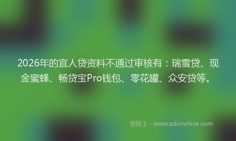 2026年的宜人贷资料不通过审核有：瑞雪贷、现金蜜蜂、畅贷宝Pro钱包、零花罐、众安贷等。