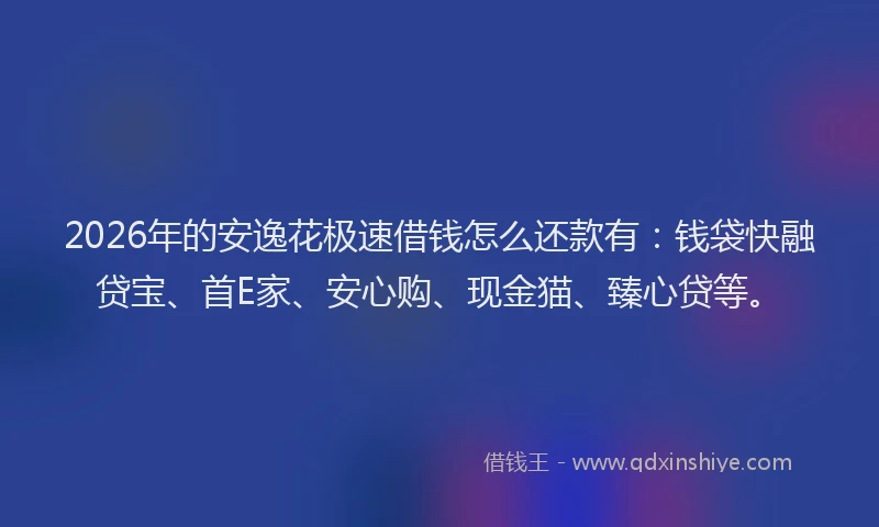 2026年的安逸花极速借钱怎么还款有：钱袋快融贷宝、首E家、安心购、现金猫、臻心贷等。