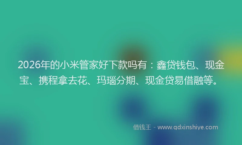 2026年的小米管家好下款吗有：鑫贷钱包、现金宝、携程拿去花、玛瑙分期、现金贷易借融等。