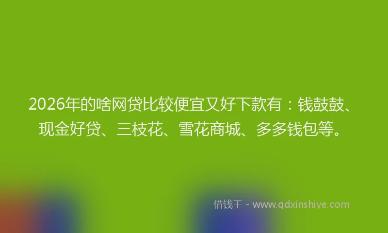 2026年的啥网贷比较便宜又好下款有：钱鼓鼓、现金好贷、三枝花、雪花商城、多多钱包等。