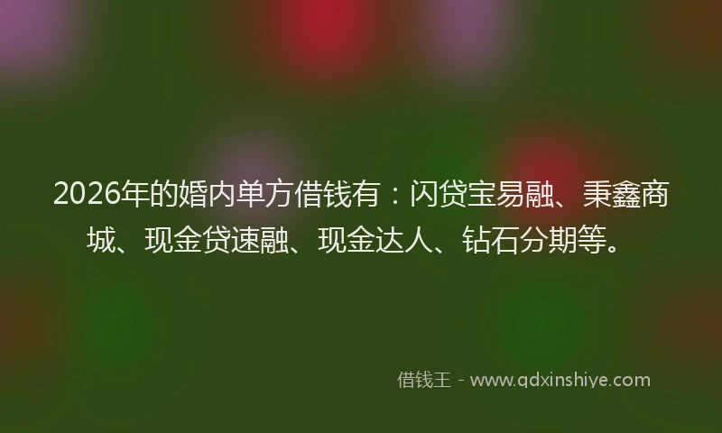 2026年的婚内单方借钱有：闪贷宝易融、秉鑫商城、现金贷速融、现金达人、钻石分期等。