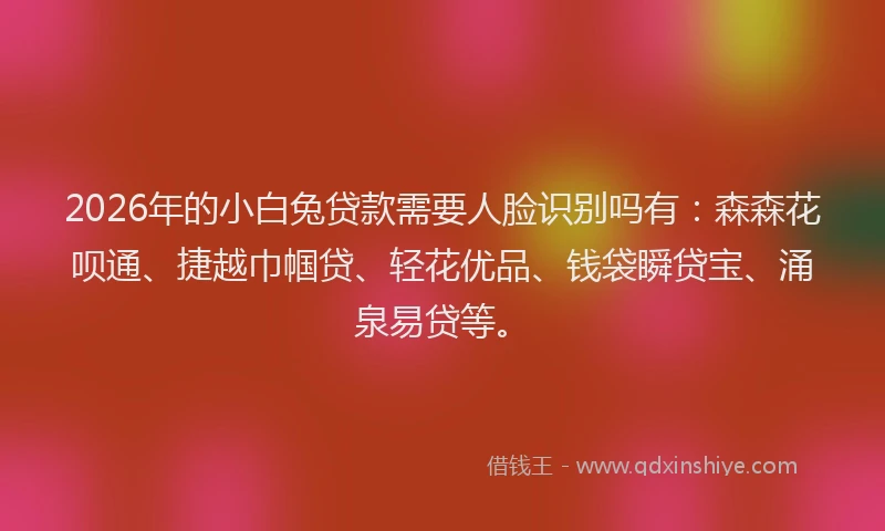 2026年的小白兔贷款需要人脸识别吗有：森森花呗通、捷越巾帼贷、轻花优品、钱袋瞬贷宝、涌泉易贷等。
