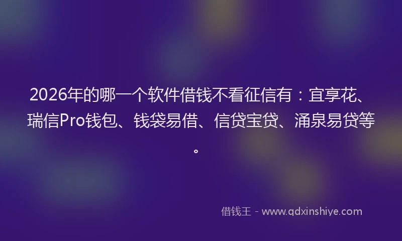 2026年的哪一个软件借钱不看征信有：宜享花、瑞信Pro钱包、钱袋易借、信贷宝贷、涌泉易贷等。
