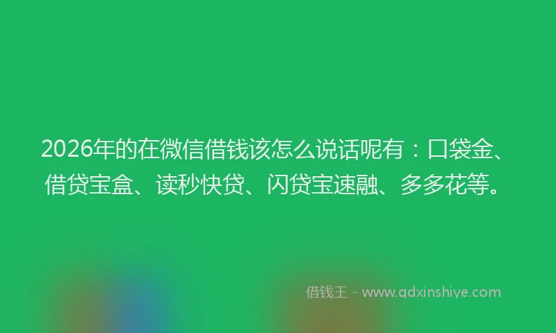 2026年的在微信借钱该怎么说话呢有：口袋金、借贷宝盒、读秒快贷、闪贷宝速融、多多花等。