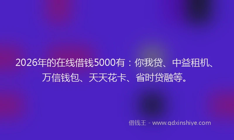 2026年的在线借钱5000有：你我贷、中益租机、万信钱包、天天花卡、省时贷融等。