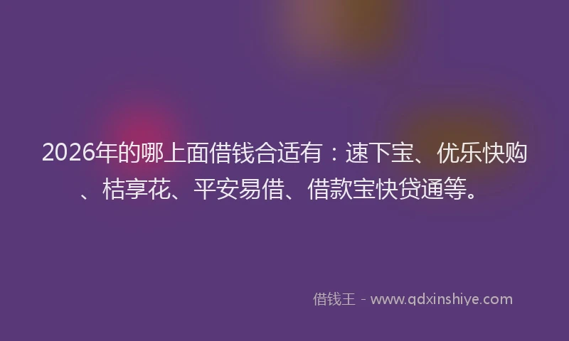 2026年的哪上面借钱合适有：速下宝、优乐快购、桔享花、平安易借、借款宝快贷通等。