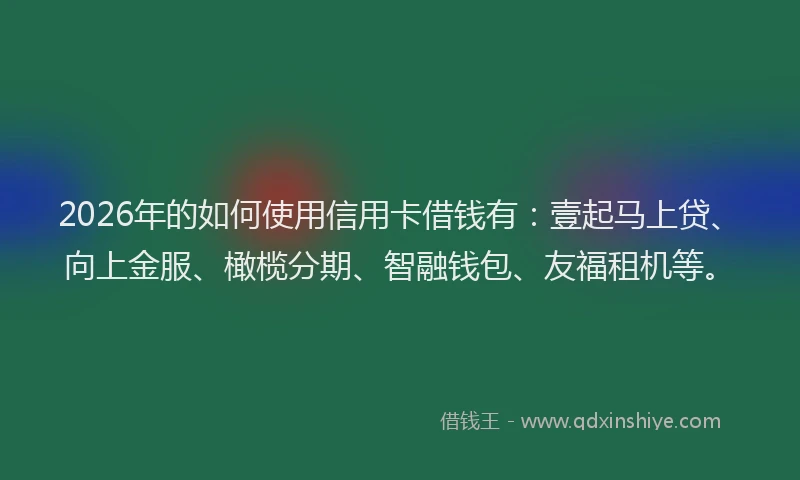 2026年的如何使用信用卡借钱有：壹起马上贷、向上金服、橄榄分期、智融钱包、友福租机等。