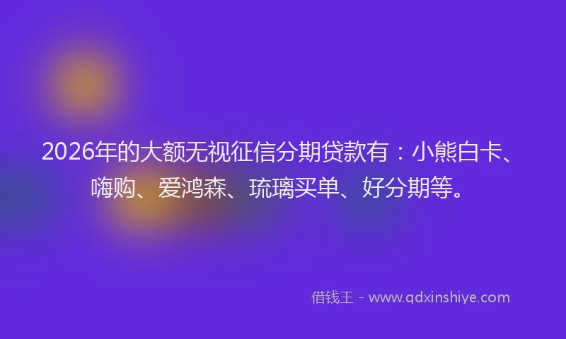 2026年的大额无视征信分期贷款有：小熊白卡、嗨购、爱鸿森、琉璃买单、好分期等。