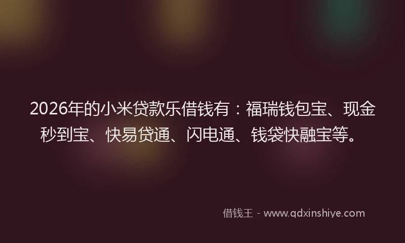 2026年的小米贷款乐借钱有：福瑞钱包宝、现金秒到宝、快易贷通、闪电通、钱袋快融宝等。