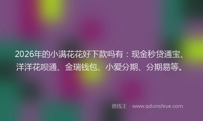 2026年的小满花花好下款吗有:现金秒贷通宝、洋洋花呗通、金瑞钱包、小爱分期、分期易等。