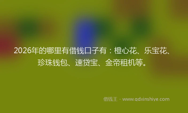 2026年的哪里有借钱口子有：橙心花、乐宝花、珍珠钱包、速贷宝、金帝租机等。
