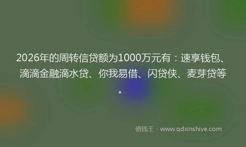 2026年的周转信贷额为1000万元有：速享钱包、滴滴金融滴水贷、你我易借、闪贷侠、麦芽贷等。