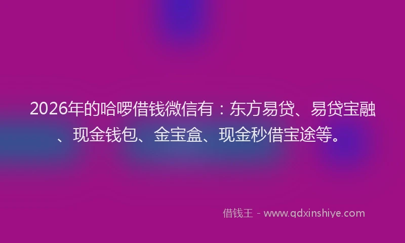 2026年的哈啰借钱微信有：东方易贷、易贷宝融、现金钱包、金宝盒、现金秒借宝途等。