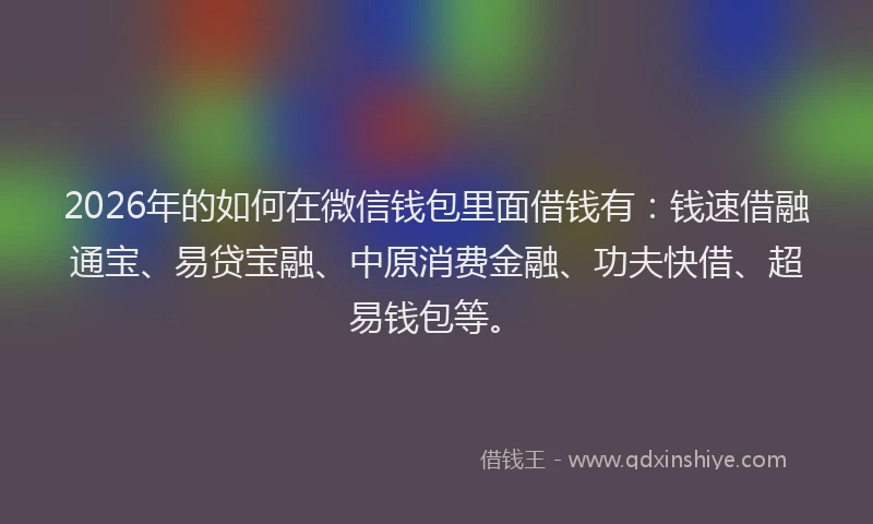 2026年的如何在微信钱包里面借钱有:钱速借融通宝、易贷宝融、中原消费金融、功夫快借、超易钱包等。