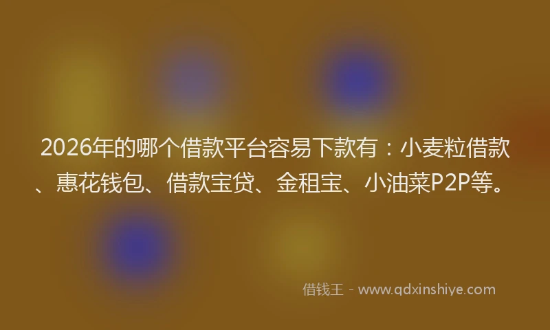 2026年的哪个借款平台容易下款有：小麦粒借款、惠花钱包、借款宝贷、金租宝、小油菜P2P等。