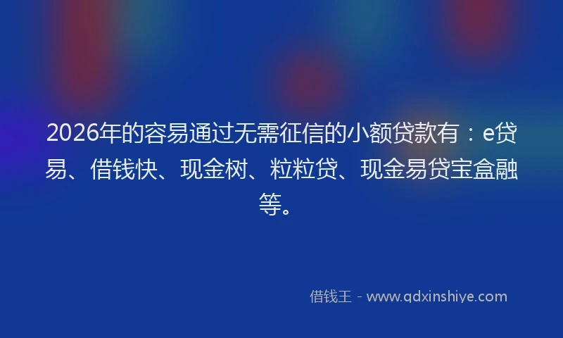 2026年的容易通过无需征信的小额贷款有：e贷易、借钱快、现金树、粒粒贷、现金易贷宝盒融等。