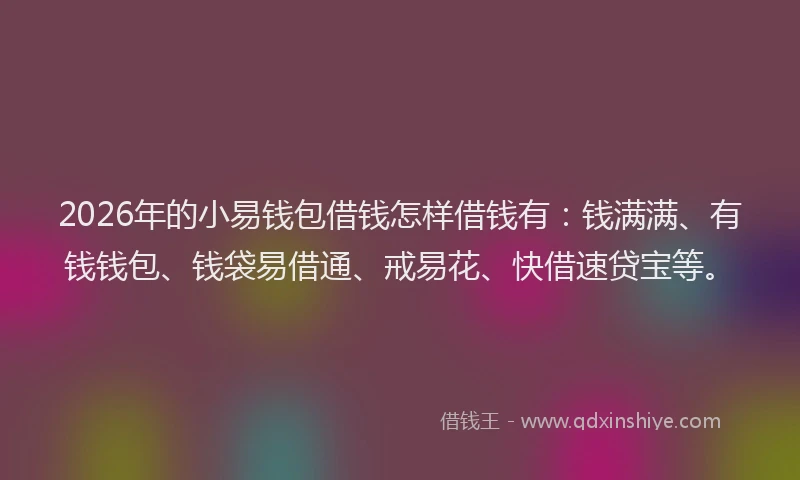 2026年的小易钱包借钱怎样借钱有：钱满满、有钱钱包、钱袋易借通、戒易花、快借速贷宝等。